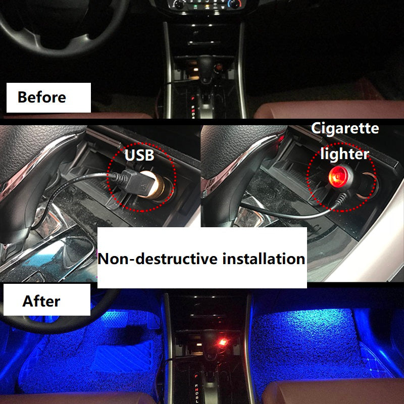 Kit de Luces LED RGB para Interior de Coche con Control Remoto y Musical