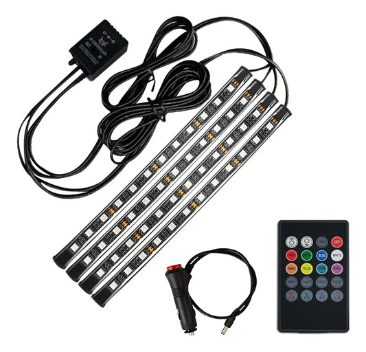 Kit de Luces LED RGB para Interior de Coche con Control Remoto y Musical